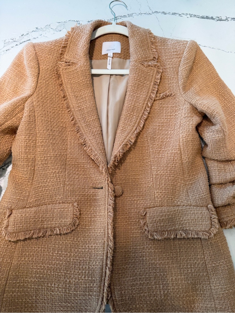 cinq a sept Camel Fringe Bouclé Blazer